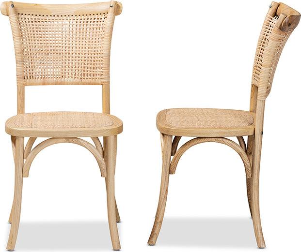 Wholesale Interiors Dining Chairs - Fields Mid-Century Modern Brown Woven Rattan and Wood 2-Piece Cane Dining Chair Set