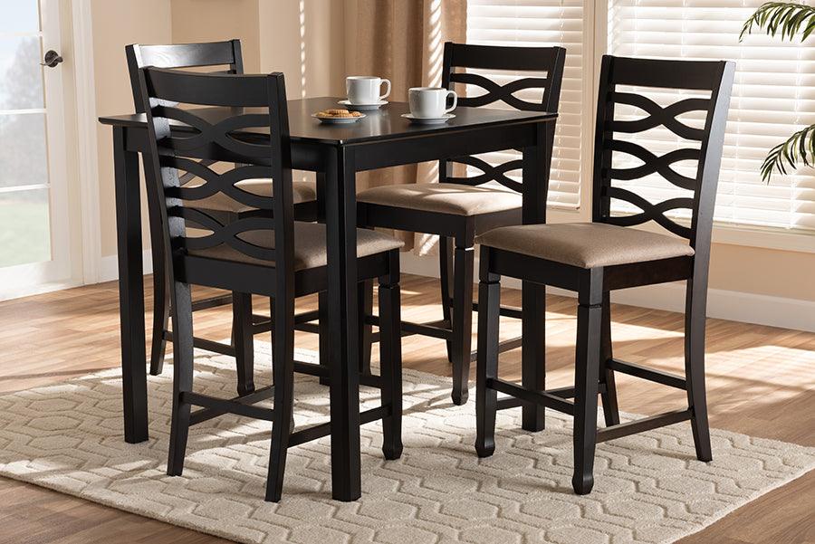 Wholesale Interiors Dining Sets - Lanier Contemporary Sand Fabric Upholstered Brown Finished 5-Piece Wood Pub Set