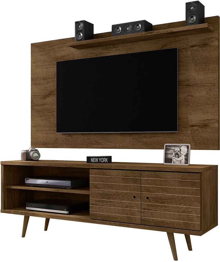 Manhattan Comfort TV & Media Units - Liberty 62.99 Mid-Century Modern TV Stand & Panel with Solid Wood Legs in Rustic Brown