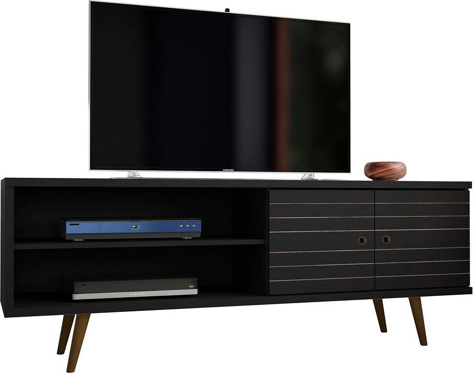 Manhattan Comfort TV & Media Units - Liberty 62.99 Mid-Century Modern TV Stand & Panel with Solid Wood Legs in Black