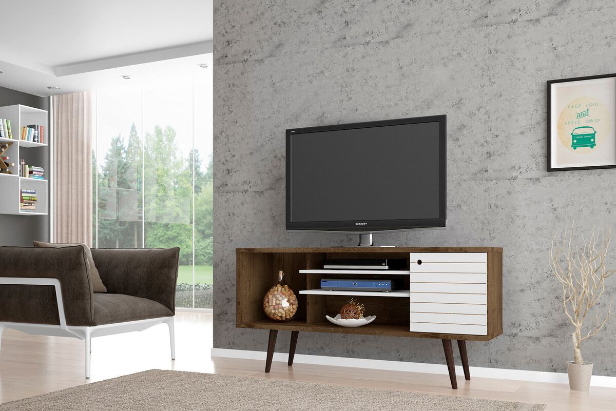 Manhattan Comfort TV & Media Units - Liberty 53.14" Mid-Century - Modern TV St& Rustic Brown & White