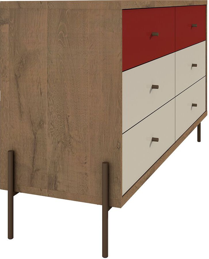 Manhattan Comfort Dressers - Joy 59" Wide Double Dresser with 6 Full Extension Drawers in Red & Off White