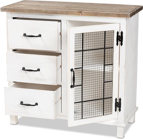 Wholesale Interiors Buffets & Cabinets - Faron Two-Tone Distressed White and Oak Brown Finished Wood 3-Drawer Storage Cabinet