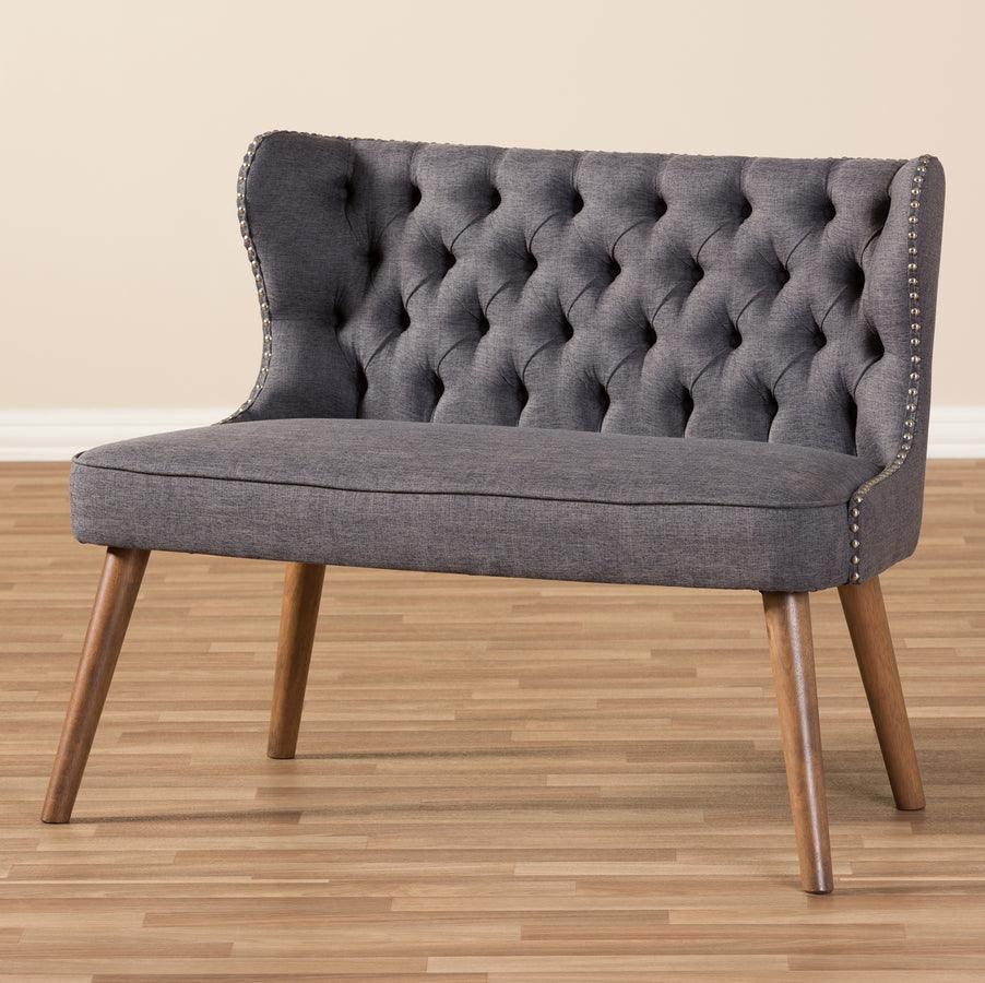 Scarlett Brown Wood Dark Grey 2 Seater Loveseat Settee