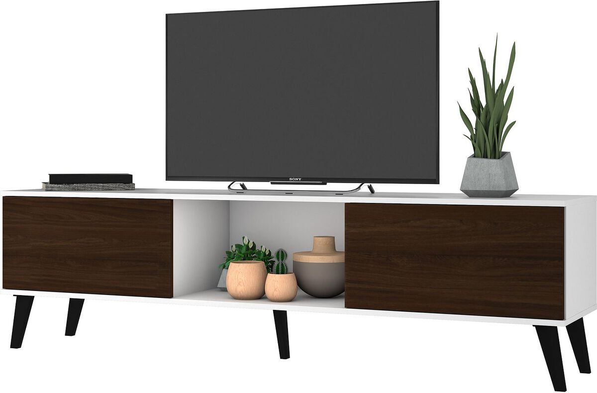 Manhattan Comfort TV & Media Units - Doyers 70.87 Mid-Century Modern TV Stand in White & Nut Brown