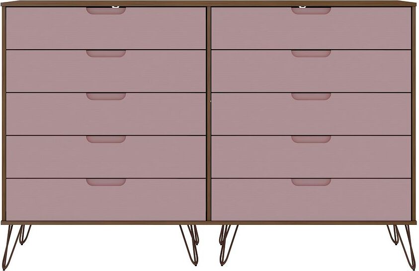 Manhattan Comfort Bedroom Sets - Rockefeller 3 Piece Bedroom Set Dressers Nature & Rose Pink