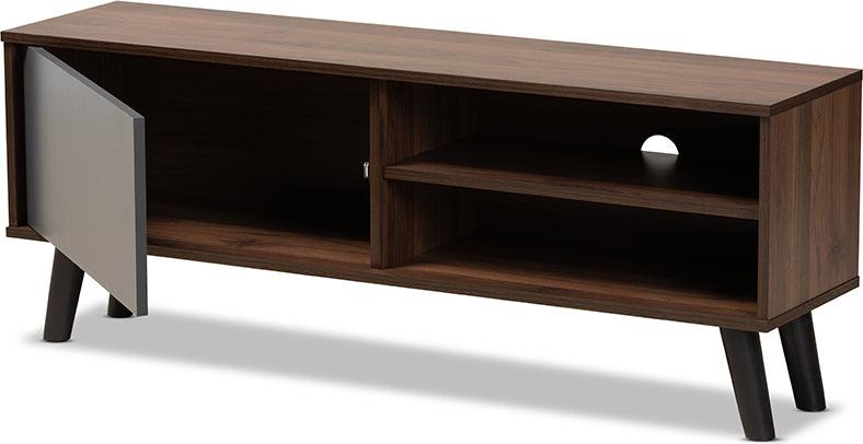 Wholesale Interiors TV & Media Units - Mallory Two-Tone Walnut Brown and Grey Finished Wood TV Stand