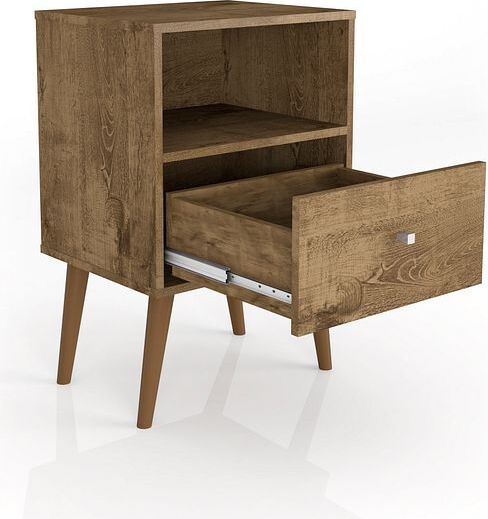 Manhattan Comfort Nightstands & Side Tables - Liberty Mid-Century - Modern Nightstand 1.0 with 1 Cubby Space & 1 Drawer in Rustic Brown