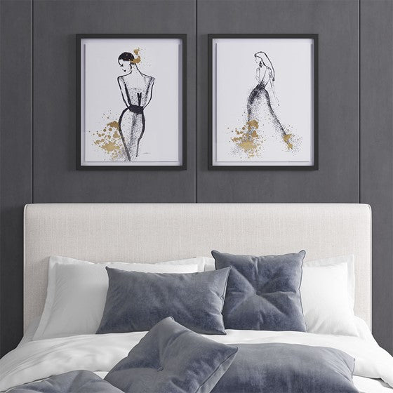 Olliix.com Wall Art - Foiled Single Mat Framed Wall Art 2 Piece Set Black/White