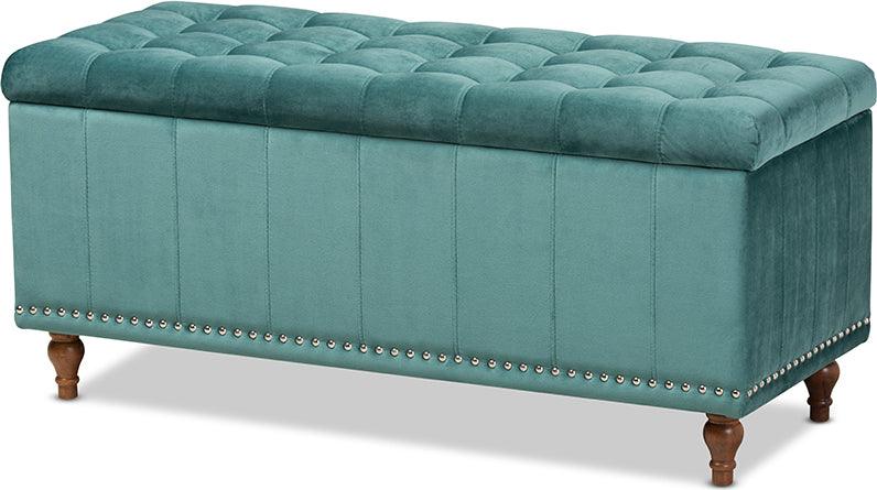 Wholesale Interiors Ottomans & Stools - Kaylee Modern and Contemporary Teal Blue Velvet Button-Tufted Storage Ottoman Bench