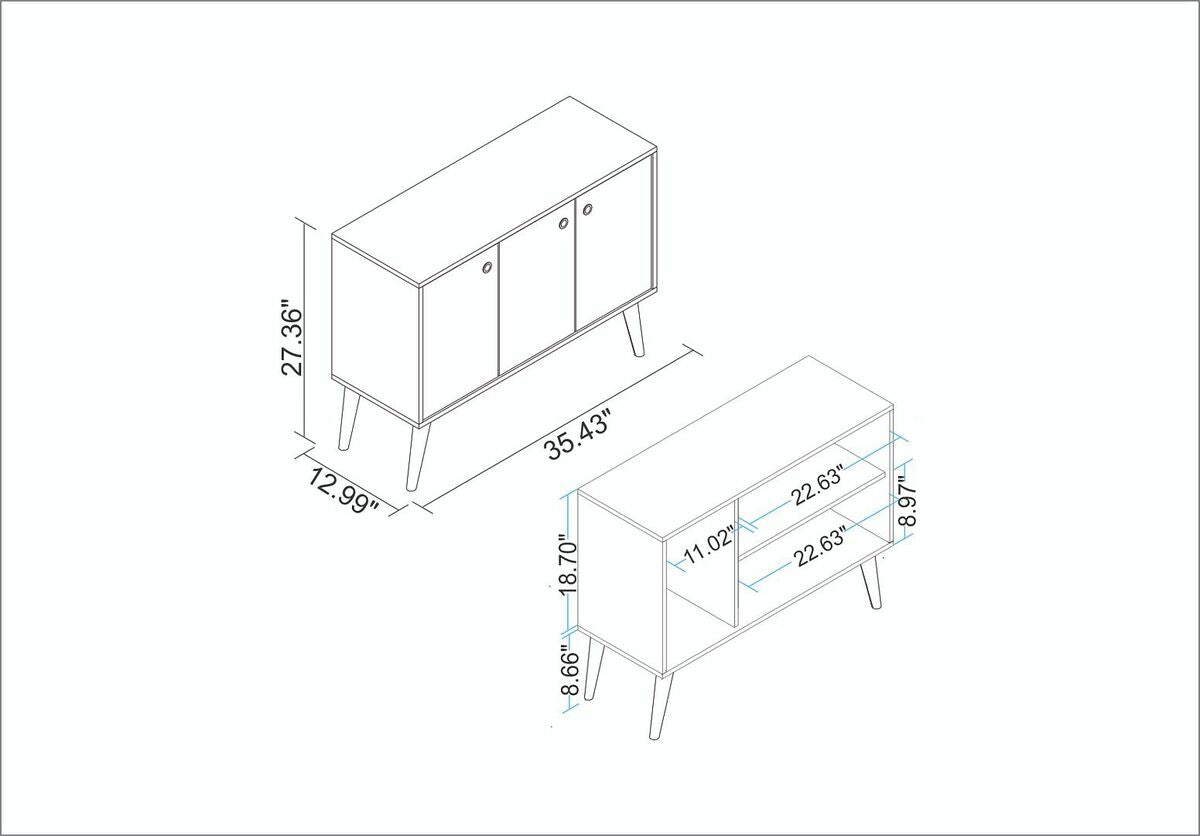 Manhattan Comfort Buffets & Cabinets - Bromma 35.43" Buffet Stand with 3 Shelves & 3 Doors in White