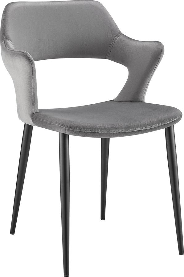 Euro Style Accent Chairs - Vidar Side Chair in Gray Velvet with Black Steel Legs - Set of 1