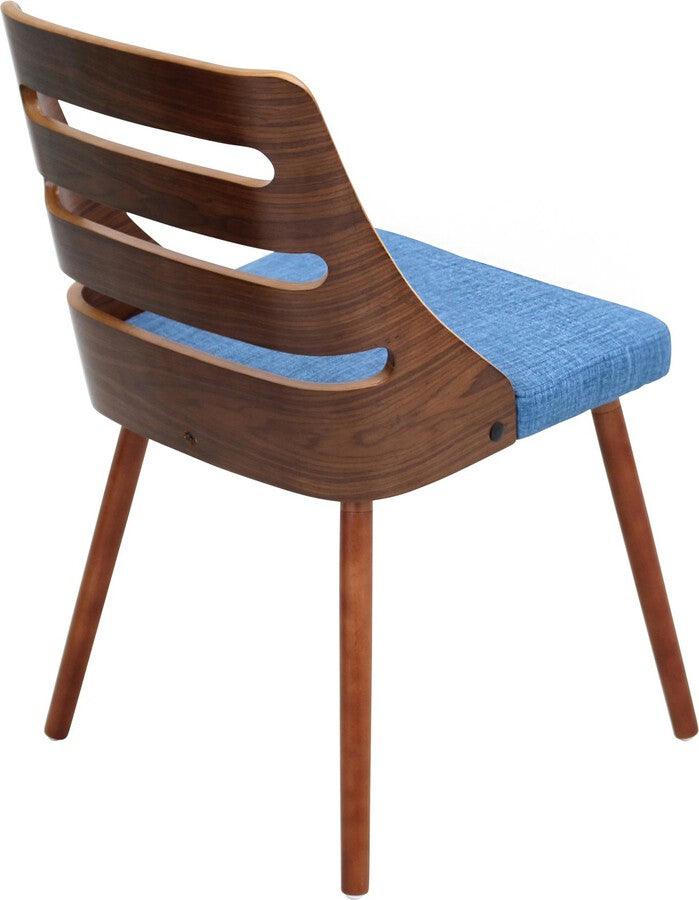 Lumisource Dining Chairs - Trevi Mid-Century Modern Dining/Accent Chair in Walnut with Blue Fabric