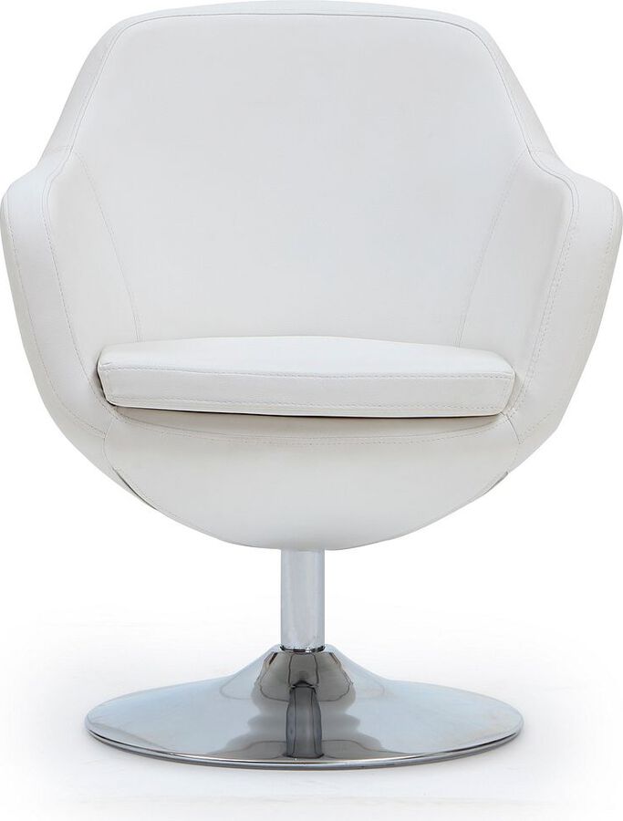 Manhattan Comfort Accent Chairs - Caisson White and Polished Chrome Faux Leather Swivel Accent Chair (Set of 2)