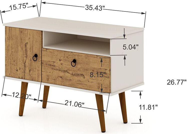 Manhattan Comfort TV & Media Units - Tribeca 35.43 TV Stand with Solid Wood Legs in Off White & Nature