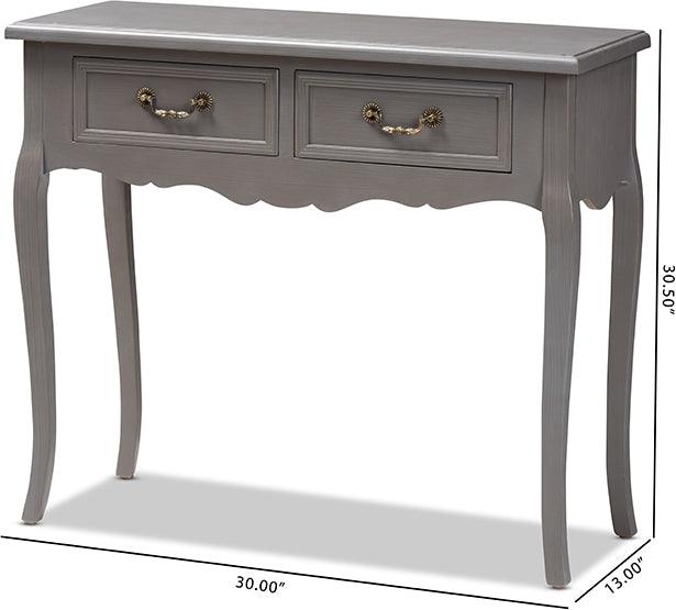 Wholesale Interiors Consoles - Capucine Antique French Country Cottage Gray Finished Wood 2-Drawer Console Table