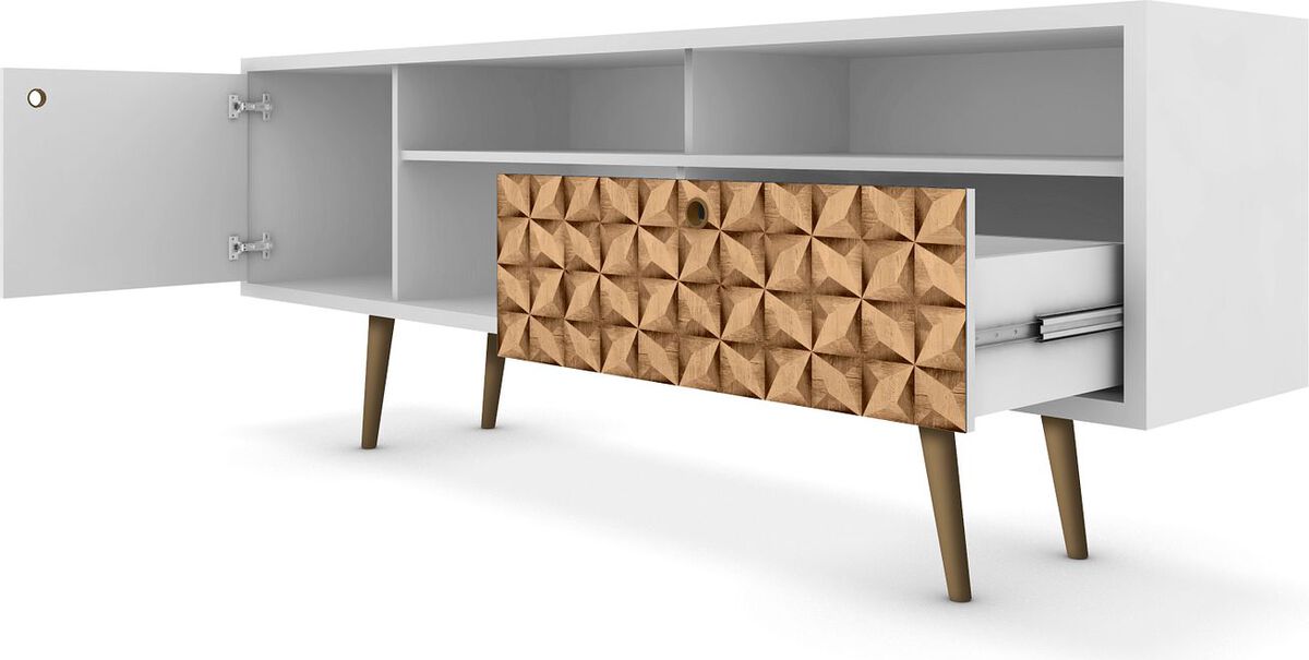 Manhattan Comfort TV & Media Units - Liberty TV Stand 70.86 in White and 3D Brown Prints