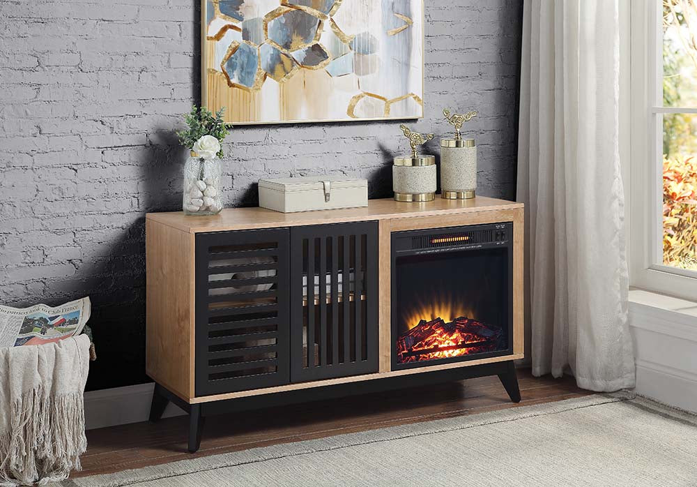 ACME Fireplaces - ACME Gamaliel Fireplace, Oak & Espresso Finish