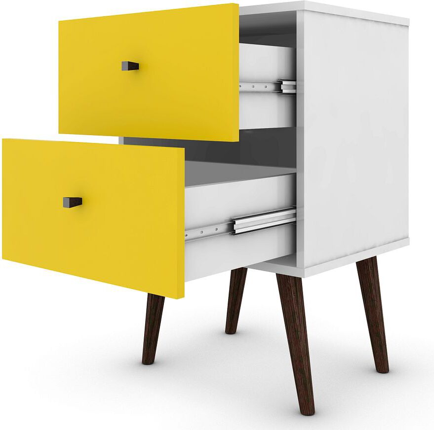 Manhattan Comfort Nightstands & Side Tables - Liberty Mid-Century - Modern Nightst& 2.0 White & Yellow