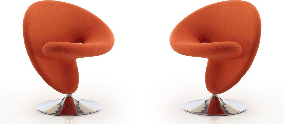 Manhattan Comfort Accent Chairs - Curl Orange & Polished Chrome Wool Blend Swivel Accent Chair (Set of 2)