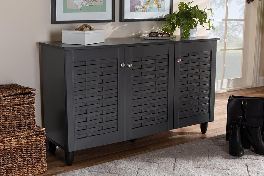 Winda Modern and Contemporary Dark Gray 3 Door Wooden Entryway Shoe Storage Cabinet