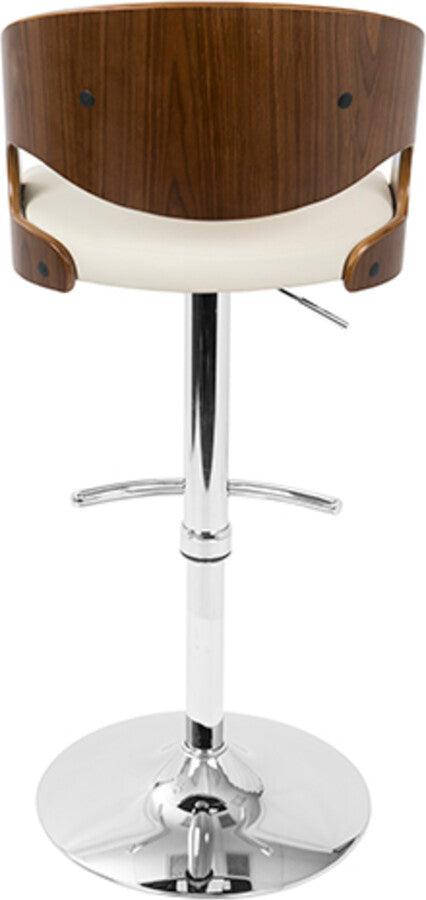 Lumisource Barstools - Pino Mid-Century Modern Adjustable Barstool with Swivel in Walnut & Cream Faux Leather