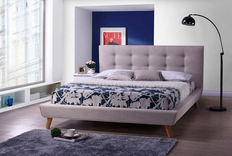 Jonesy Full Bed Beige Mid Century Scandinavian Style Platform Bed