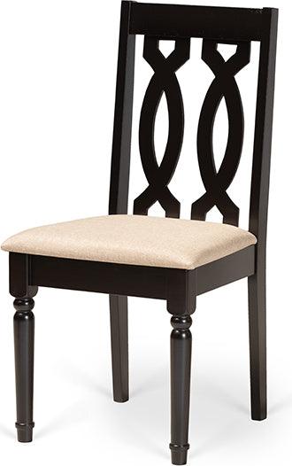 Wholesale Interiors Dining Sets - Cherese Sand Fabric Upholstered and Dark Brown Finished Wood 7-Piece Dining Set