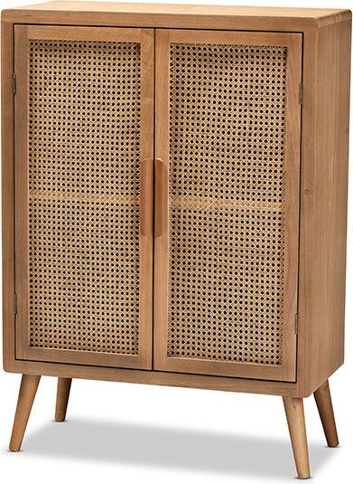 Shop Zentra Oak Brown Finished Wood 2-Door Storage Cabinet with Glass Doors, Buffets & Cabinets