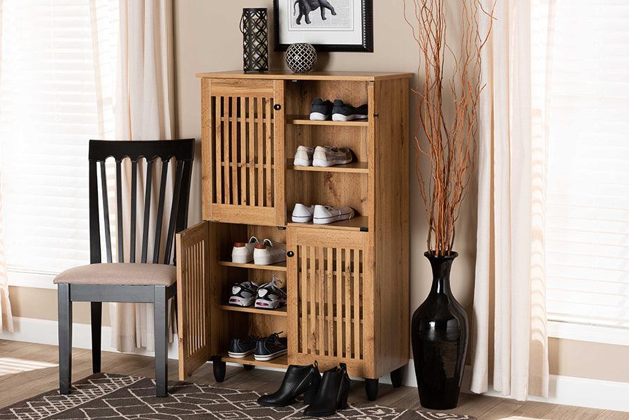 Shop Fernanda Oak Brown Finished Wood 4 Door Shoe Storage Cabinet