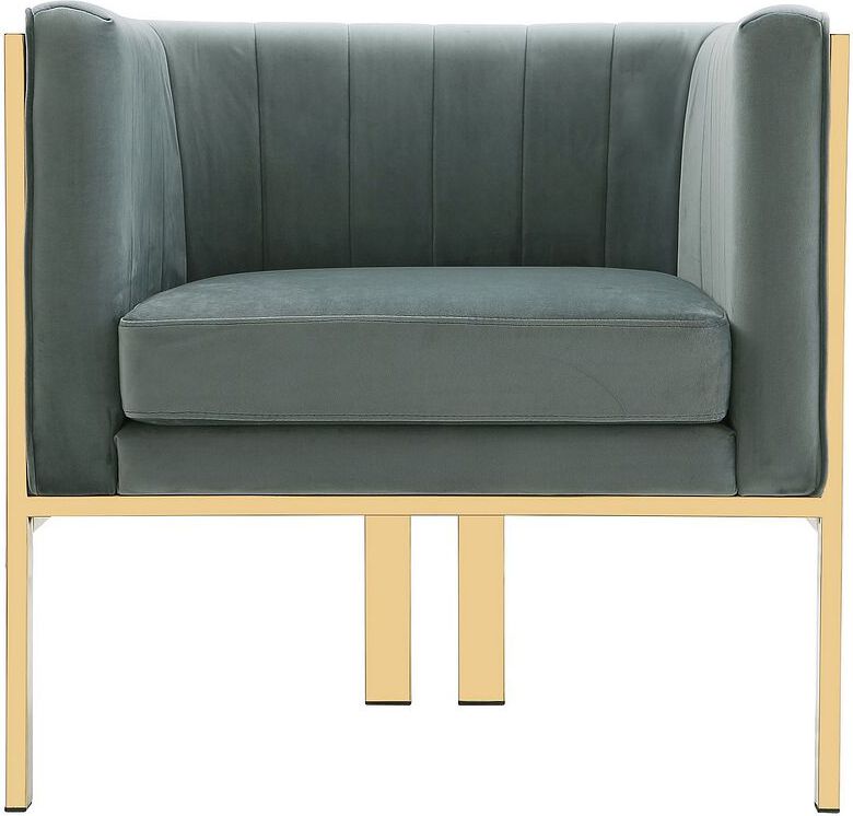 Manhattan Comfort Accent Chairs - Paramount Warm Gray and Polished Brass Velvet Accent Armchair