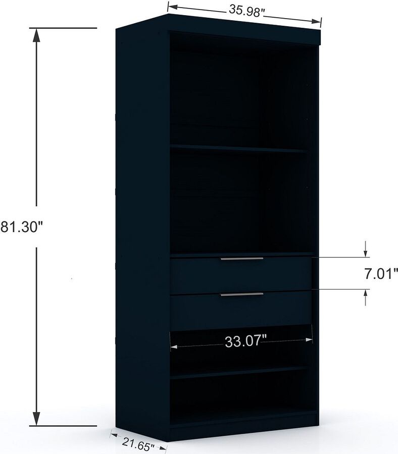 Manhattan Comfort Cabinets & Wardrobes - Mulberry 2.0 Modern 3 Sectional Wardrobe Closet with 6 Drawers - Set of 3 in Tatiana Midnight Blue