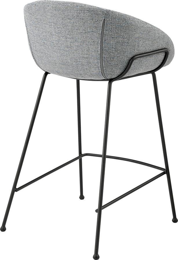 Euro Style Barstools - Zach Counter Stool with Gray-Blue Fabric and Matte Black steel frame and legs - Set of 2