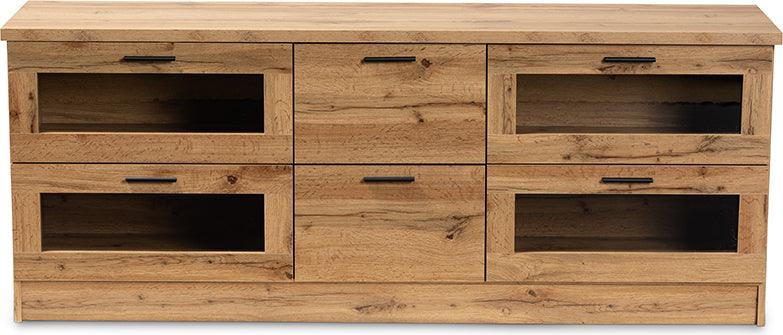 Wholesale Interiors TV & Media Units - Adelino Modern and Contemporary Oak Brown Finished Wood 2-Drawer TV Stand Oak Brown & Black