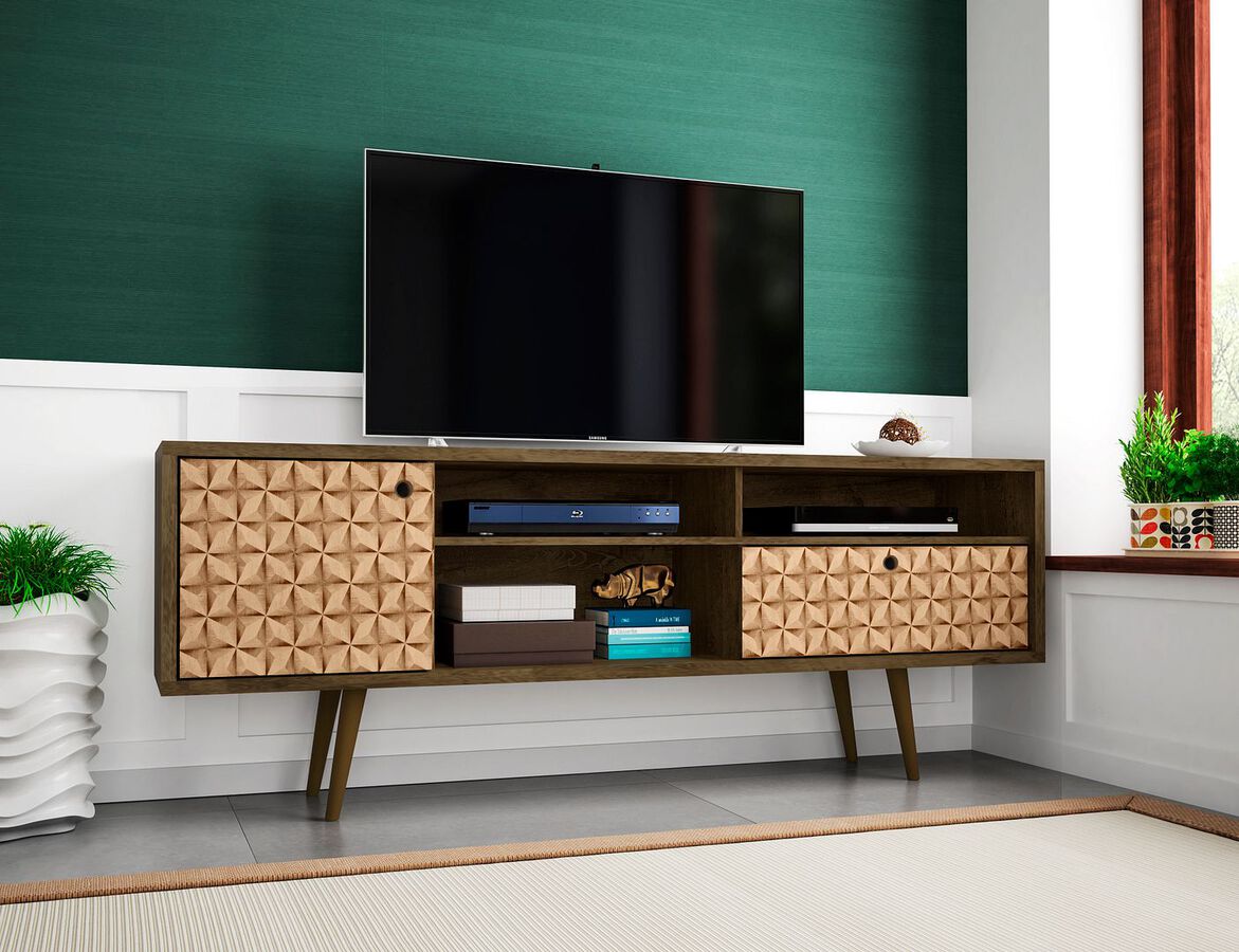 Manhattan Comfort TV & Media Units - Liberty 70.86" Mid-Century - Modern TV Stand with 4 Shelving Spaces & 1 Drawer in Rustic Brown & 3D