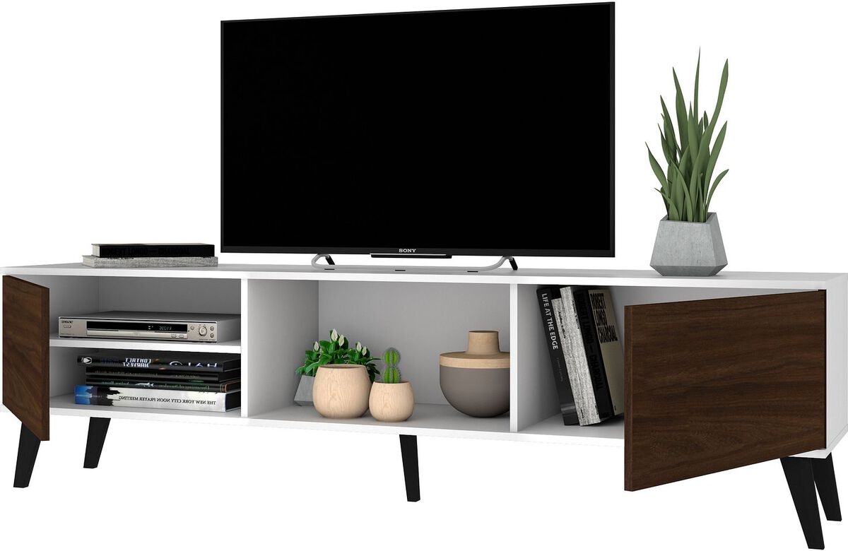 Manhattan Comfort TV & Media Units - Doyers 70.87 Mid-Century Modern TV Stand in White & Nut Brown