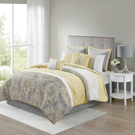 Olliix.com Comforters & Blankets - 8 Piece Comforter Set Yellow King