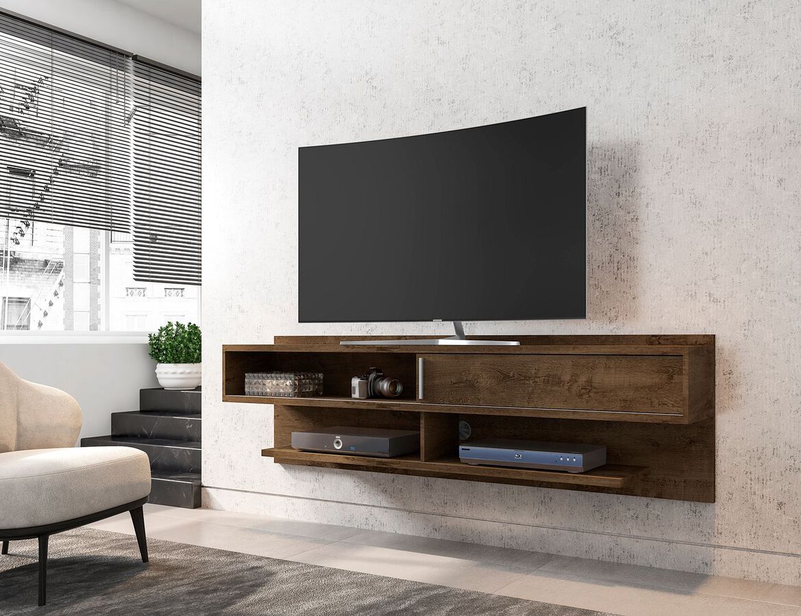 Manhattan Comfort TV & Media Units - Astor 70.86 Modern Floating Entertainment Center 1.0 with Media Shelves in Rustic Brown