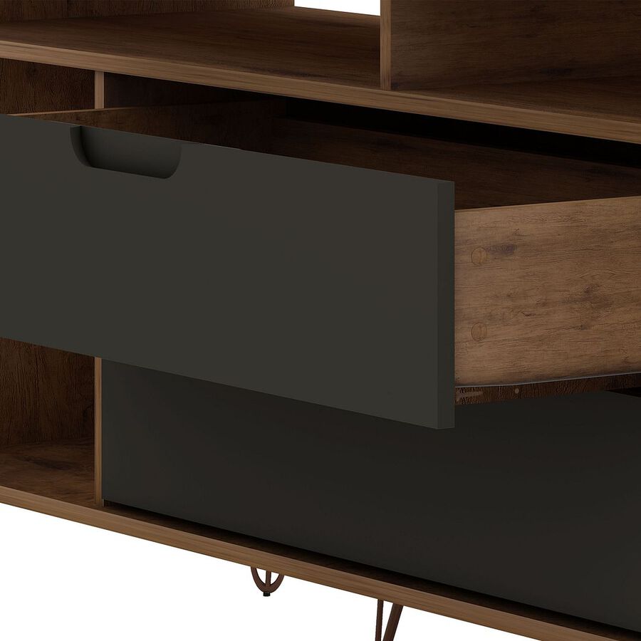 Manhattan Comfort TV & Media Units - Rockefeller 62.99 TV Stand with Metal Legs & 2 Drawers in Nature & Textured Gray