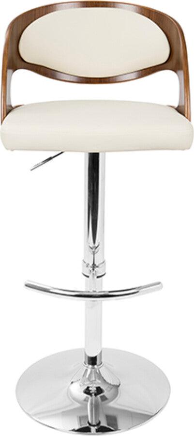 Lumisource Barstools - Pino Mid-Century Modern Adjustable Barstool with Swivel in Walnut & Cream Faux Leather