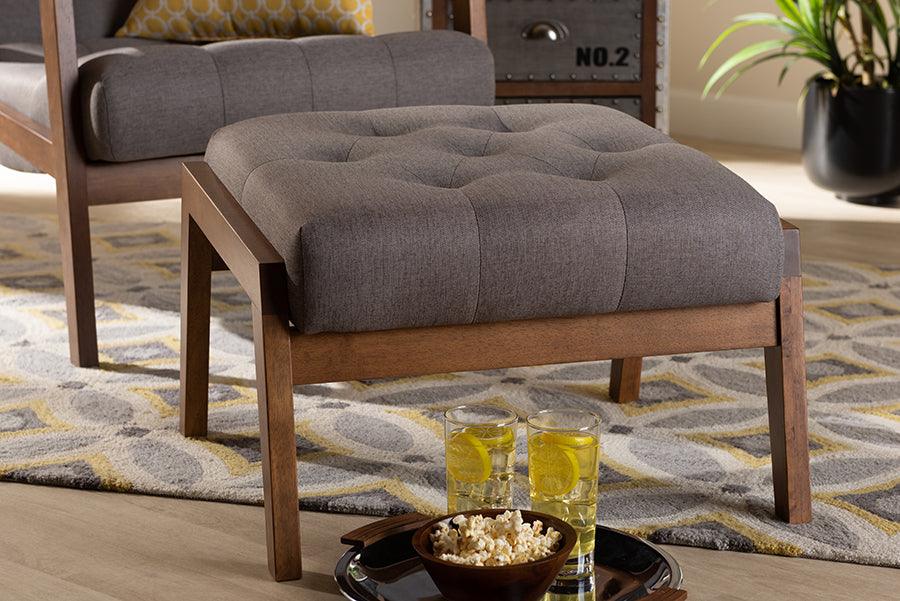 Wholesale Interiors Ottomans & Stools - Naeva Mid-Century Modern Gray Fabric Upholstered Walnut Finished Wood Footstool