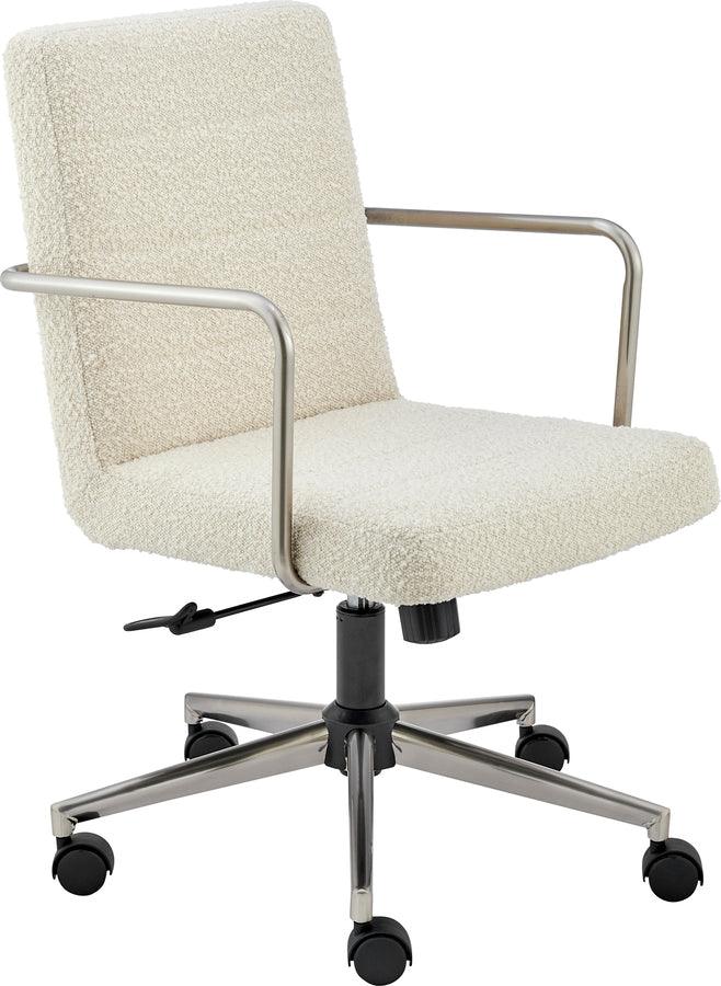 Euro Style Task Chairs - Leander Low Back Office Chair in Ivory with Brushed Nickel Armrests/Base