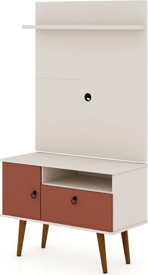 Manhattan Comfort TV & Media Units - Tribeca 35.43 TV Stand & Panel with Media & Display Shelves in Off White & Terra Orange Pink