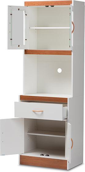 Laurana Modern and Contemporary White and Cherry Finished Kitchen Cabinet and Hutch