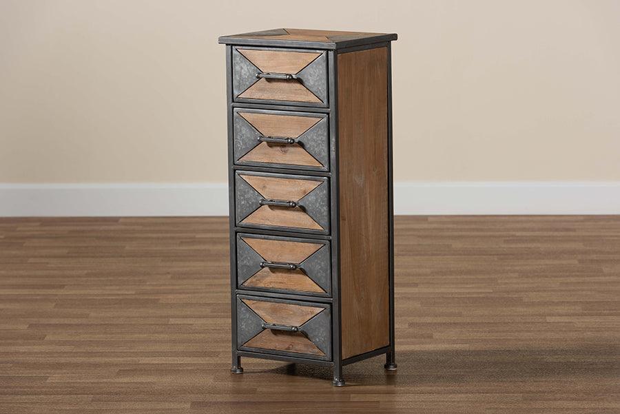 Wholesale Interiors Buffets & Cabinets - Laurel Whitewashed Oak Brown Finished Wood 5-Drawer Accent Storage Cabinet