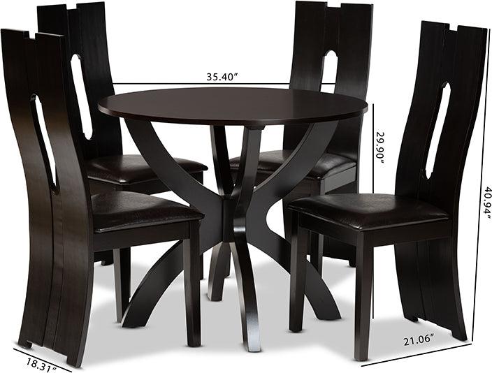 Wholesale Interiors Dining Sets - Ronda Dark Brown Faux Leather Upholstered and Dark Brown Finished Wood 5-Piece Dining Set