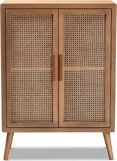Shop Zentra Oak Brown Finished Wood 2-Door Storage Cabinet with Glass Doors, Buffets & Cabinets