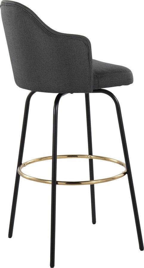 Lumisource Barstools - Ahoy Bar Stool With Black Metal Legs & Round Gold Metal With Charcoal (Set of 2)