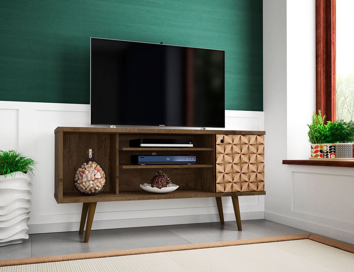 Manhattan Comfort TV & Media Units - Liberty TV Stand 53.14 in Rustic Brown and 3D Brown Prints