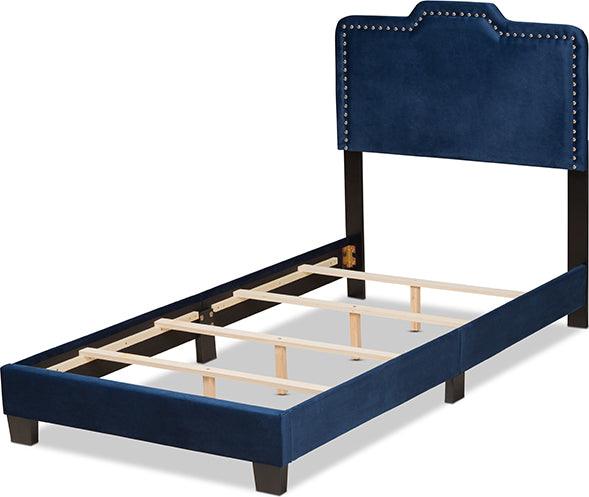 Wholesale Interiors Beds - Benjen Glam Navy Blue Velvet Fabric Upholstered Twin Size Panel Bed